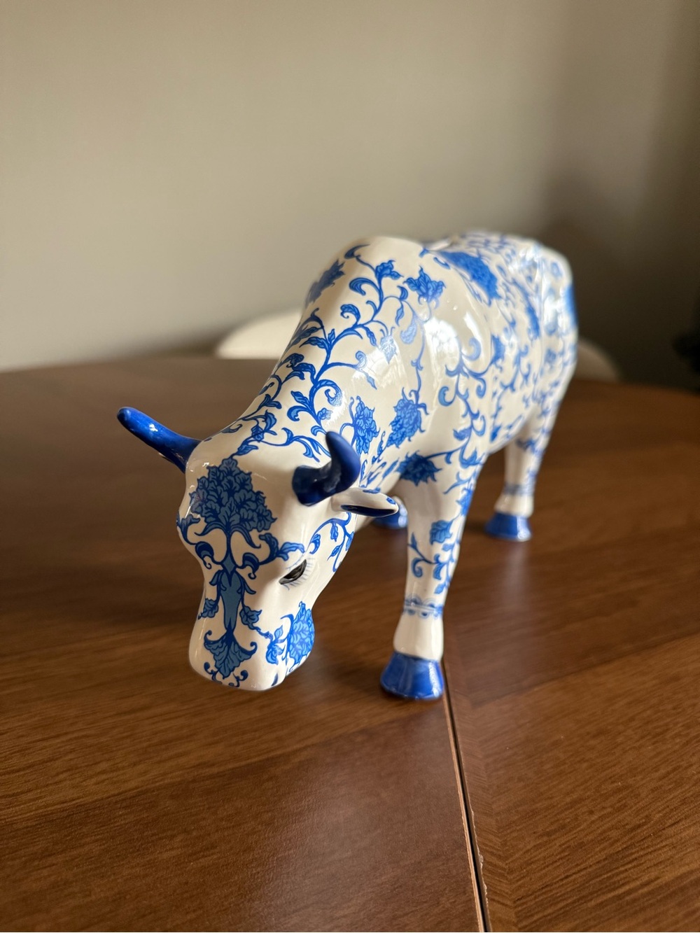Blue & White Floral Piggy Bank “China Cow” Cow Parade Sculpture by Angela Burns